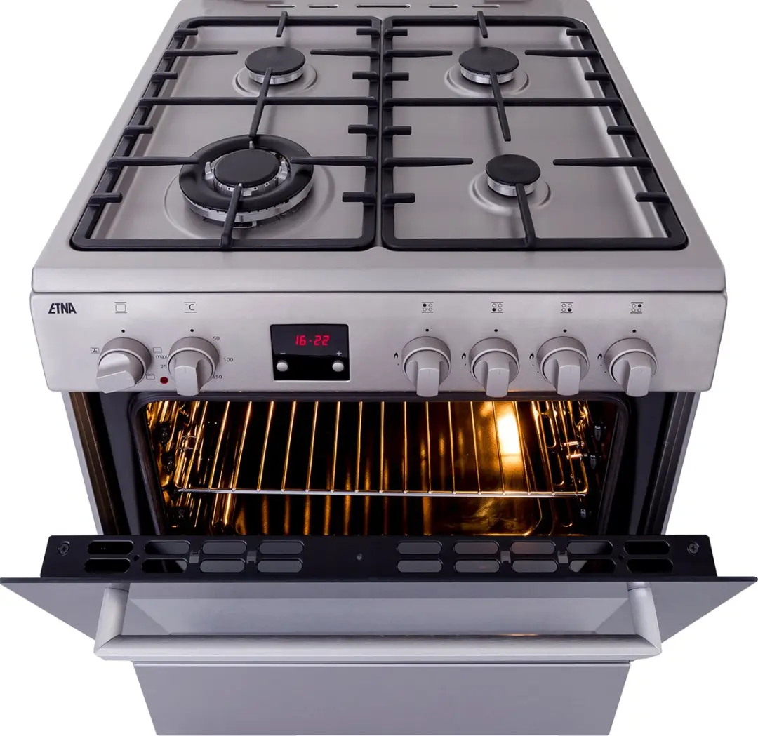 Etna FGV460RVS Gasfornuis 60cm - 4 Pits incl. Wok - RVS - Oven 65L