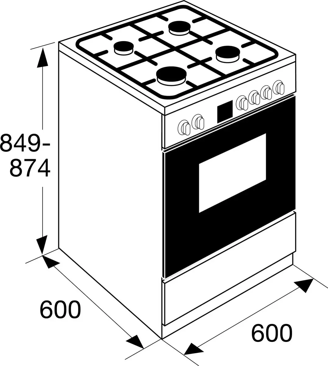 Etna FGV460RVS Gasfornuis 60cm - 4 Pits incl. Wok - RVS - Oven 65L