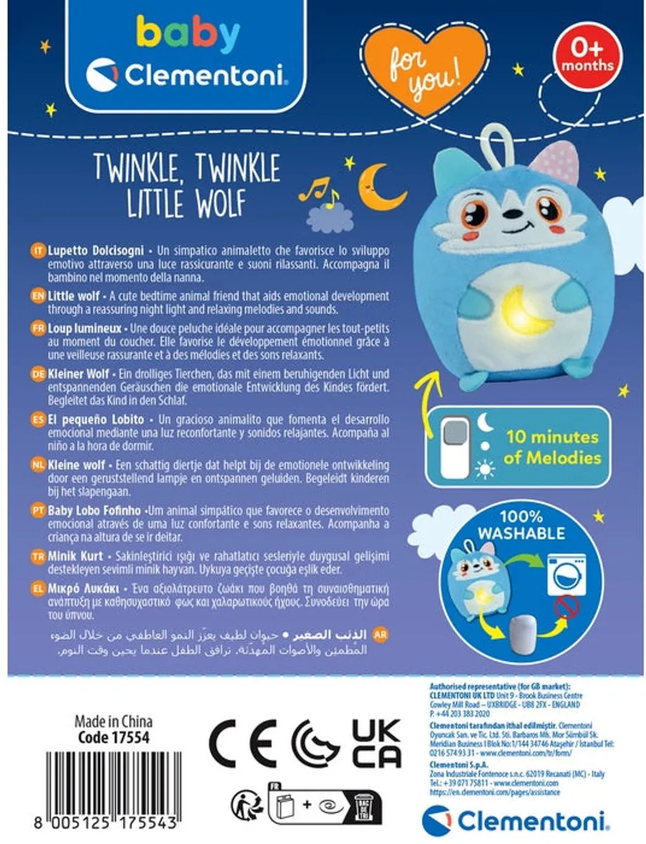 Clementoni Twinkle Twinkle Baby Knuffel Nachtlampje Klein Wolfje - Multicolor