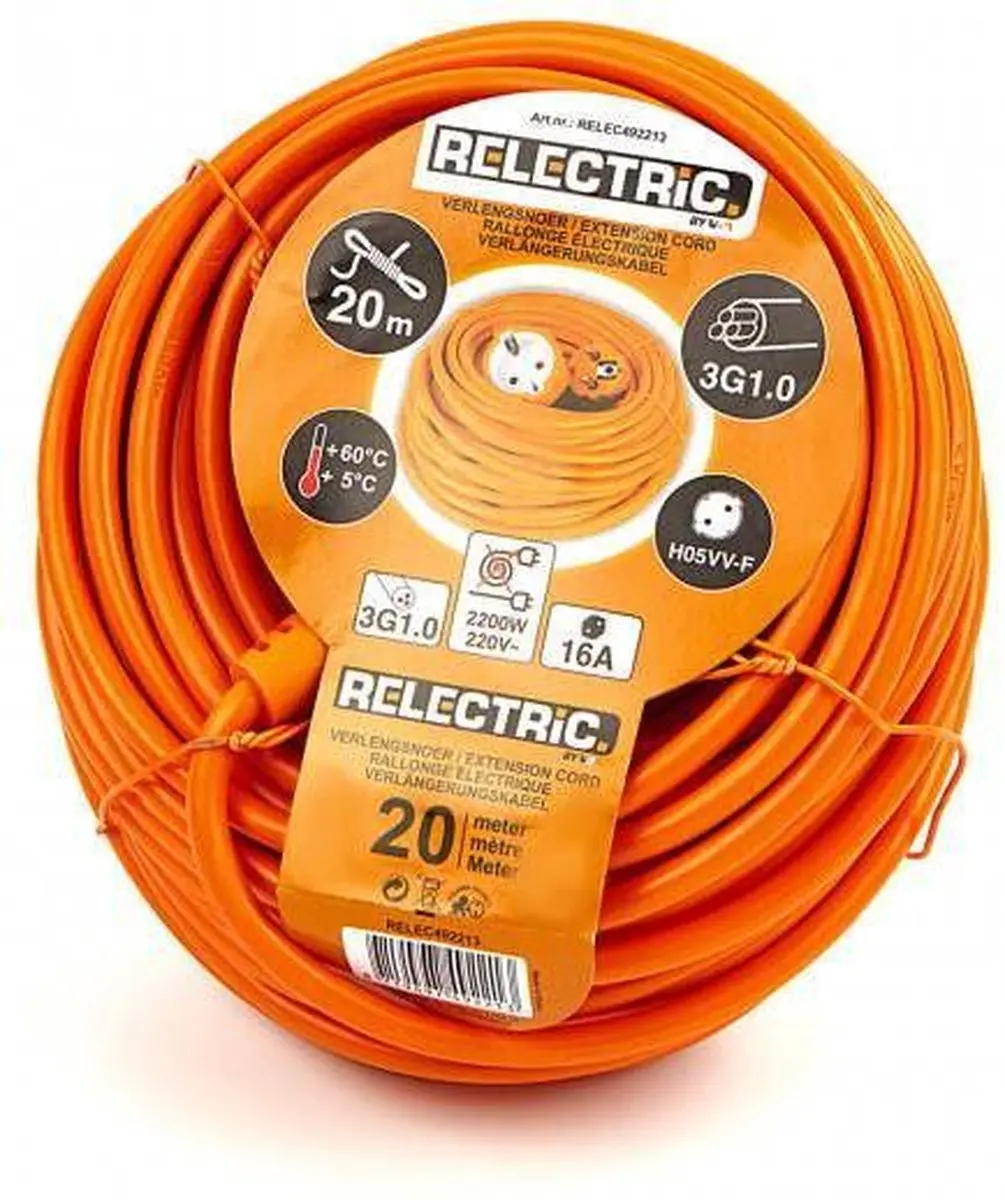 Relectric Verlengsnoer 20m 2200W Randaarde - Oranje