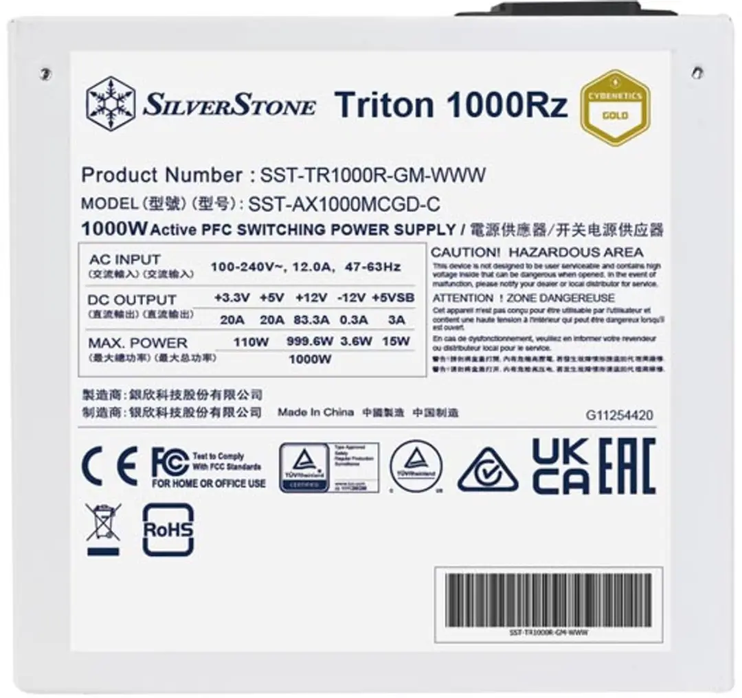 SilverStone Triton 1000Rz SST-TR1000R-GM-WWW Voeding - 1000W - Wit