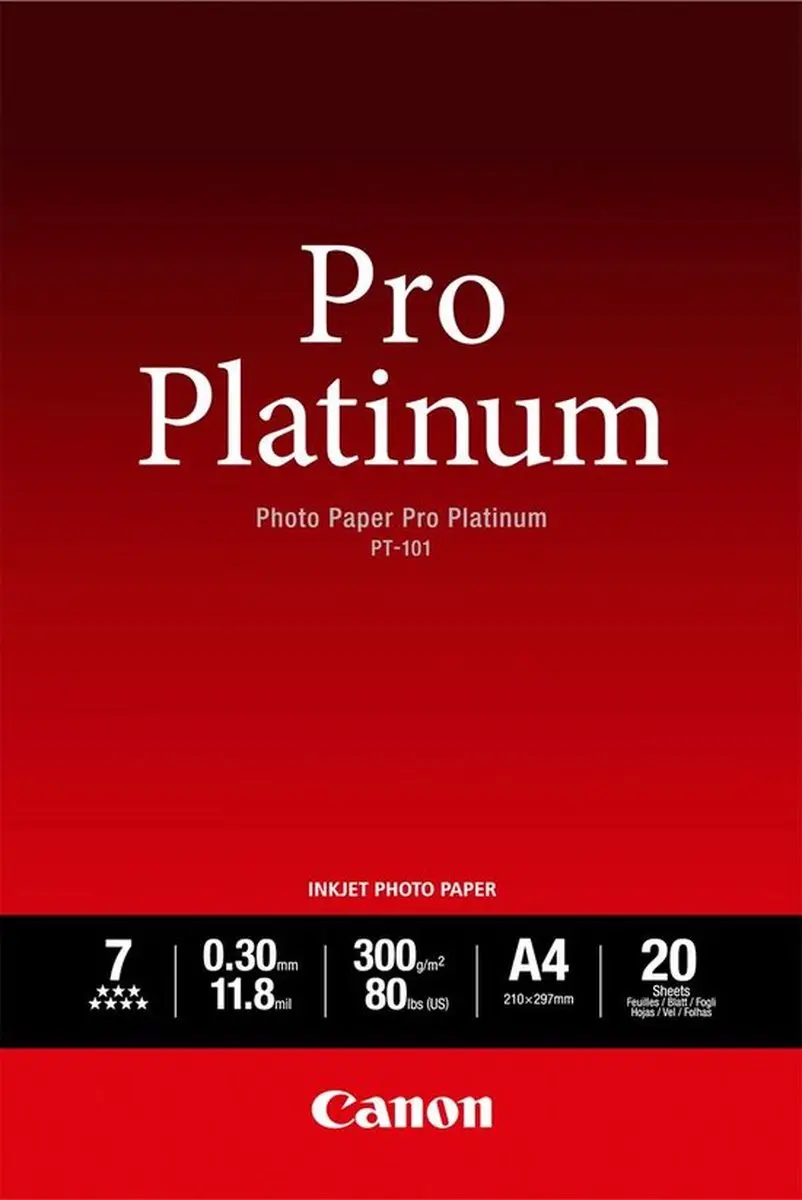 Canon PT-101 Pro Platinum Fotopapier 300g/m² A4 - 20 Vel Zwart