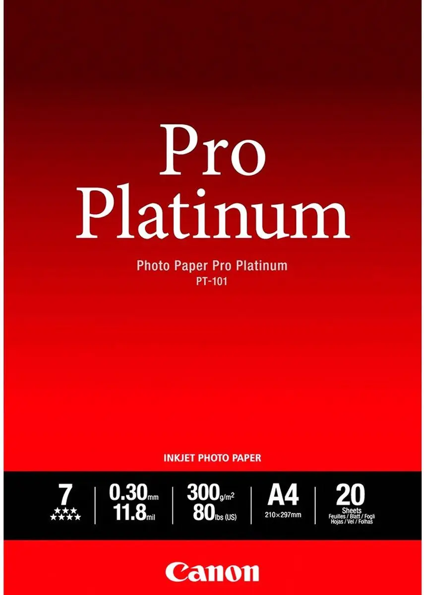 Canon PT-101 Pro Platinum Fotopapier 300g/m² A4 - 20 Vel Zwart - afbeelding 6 van 6