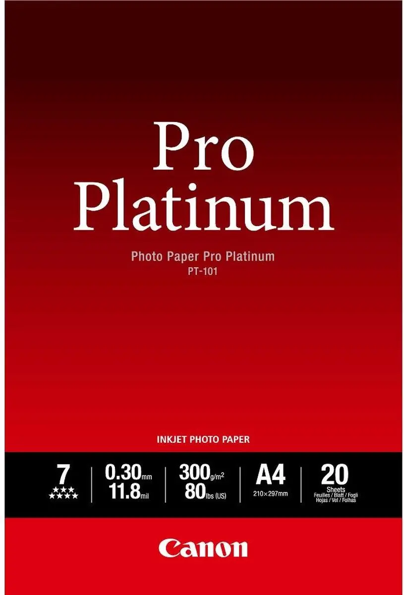 Canon PT-101 Pro Platinum Fotopapier 300g/m² A4 - 20 Vel Zwart