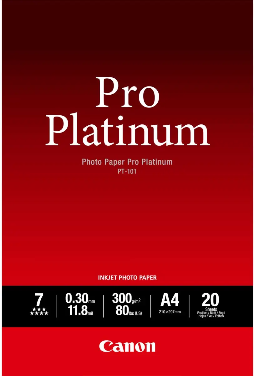 Canon PT-101 Pro Platinum Fotopapier 300g/m² A4 - 20 Vel Zwart
