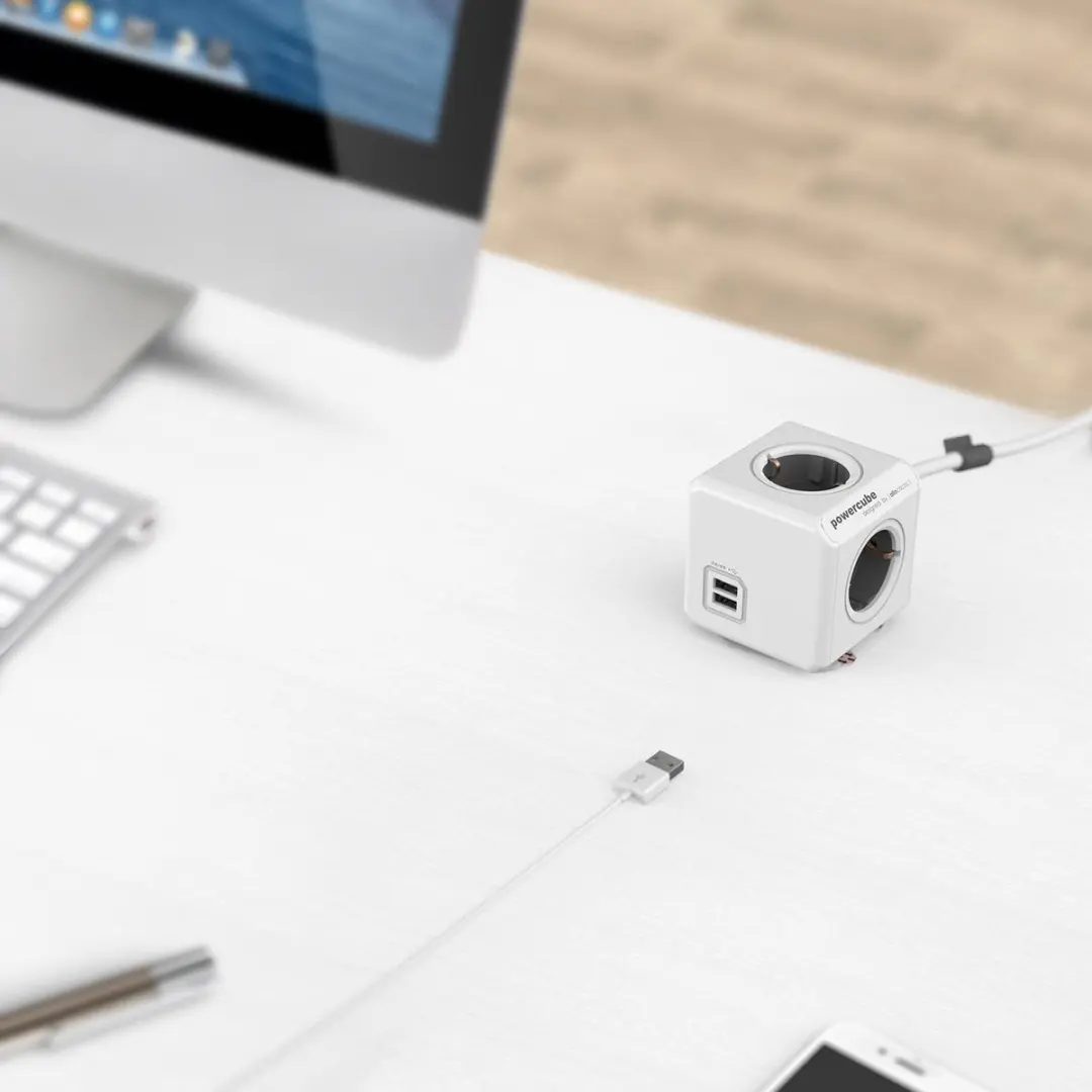 PowerCube Extended USB Schuko Wit - 4 Stopcontacten 3500W