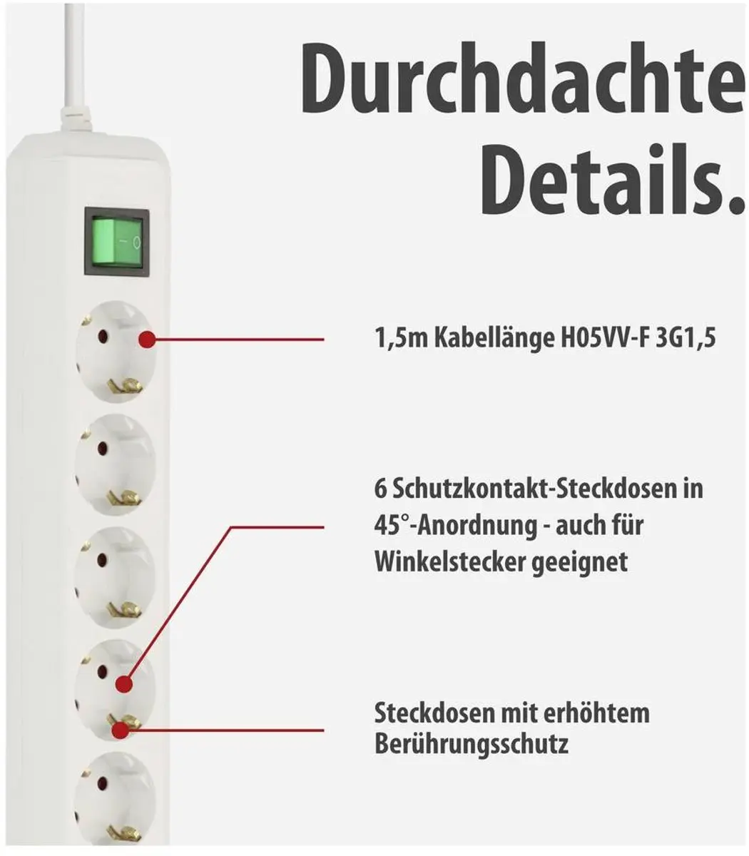 Brennenstuhl Eco-Line 6-voudig Schakelaar 3500W - 1,5m