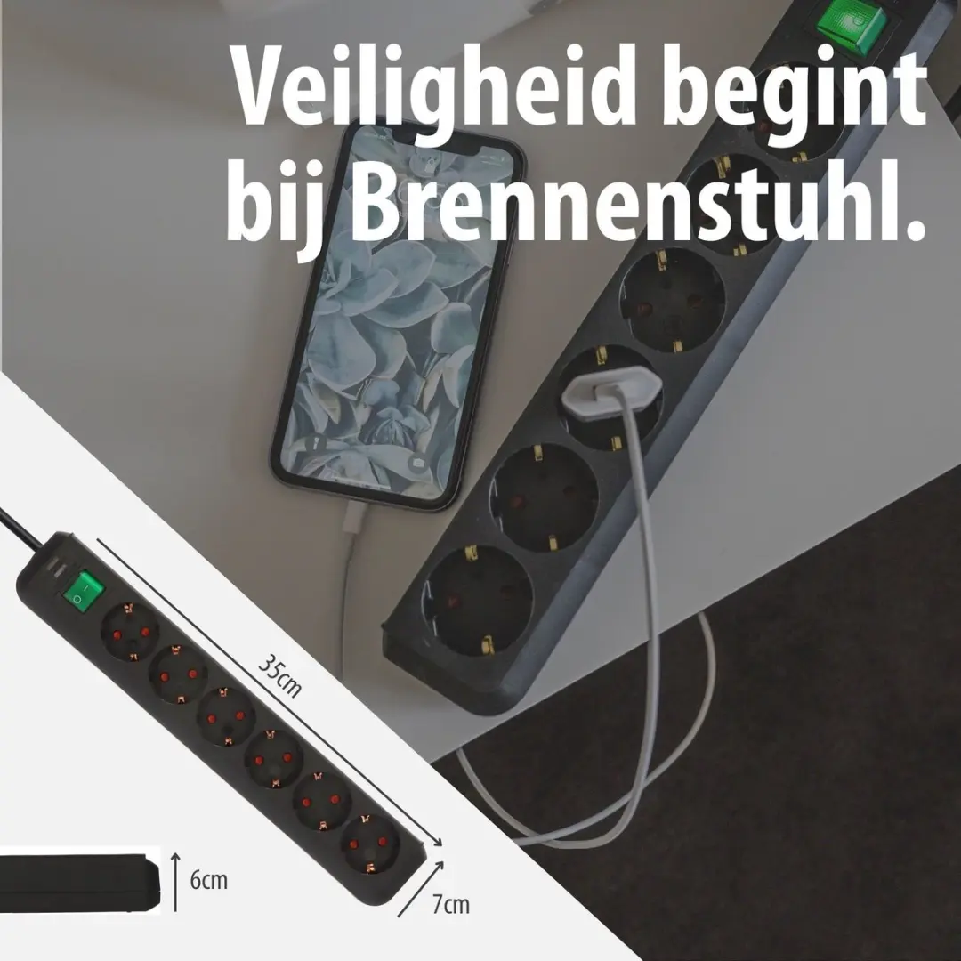 Brennenstuhl Eco-Line 6-voudig 3500W - Zwart