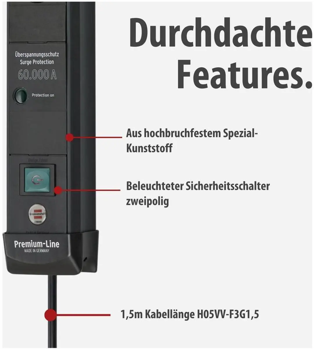Brennenstuhl Premium-Line 60.000A 4-voudig stekkerdoos - 1,8m