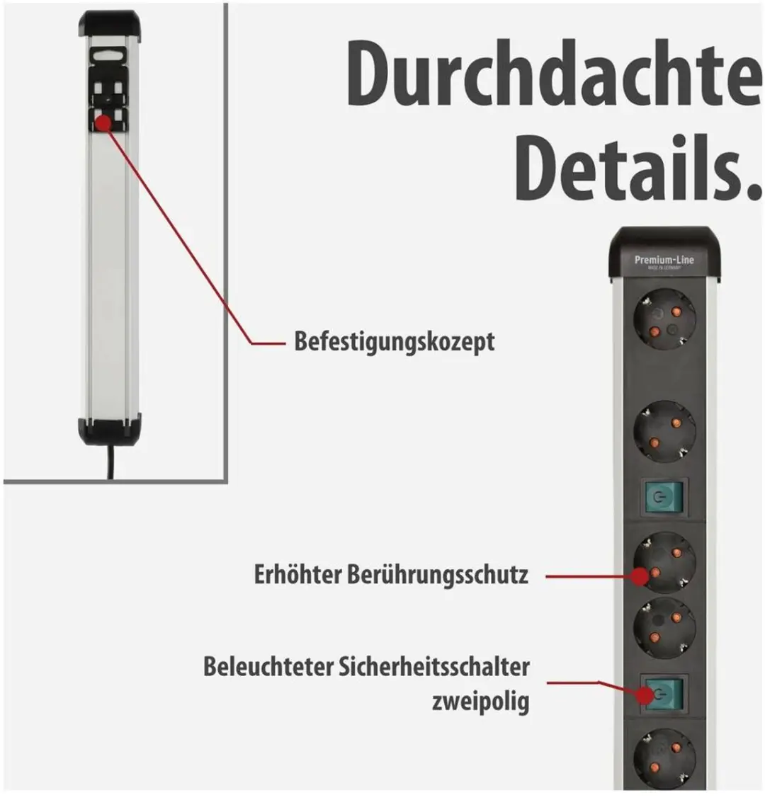 Brennenstuhl Premium-Alu-Line 6-voudig stekkerdoos 3m - Zilver/Zwart