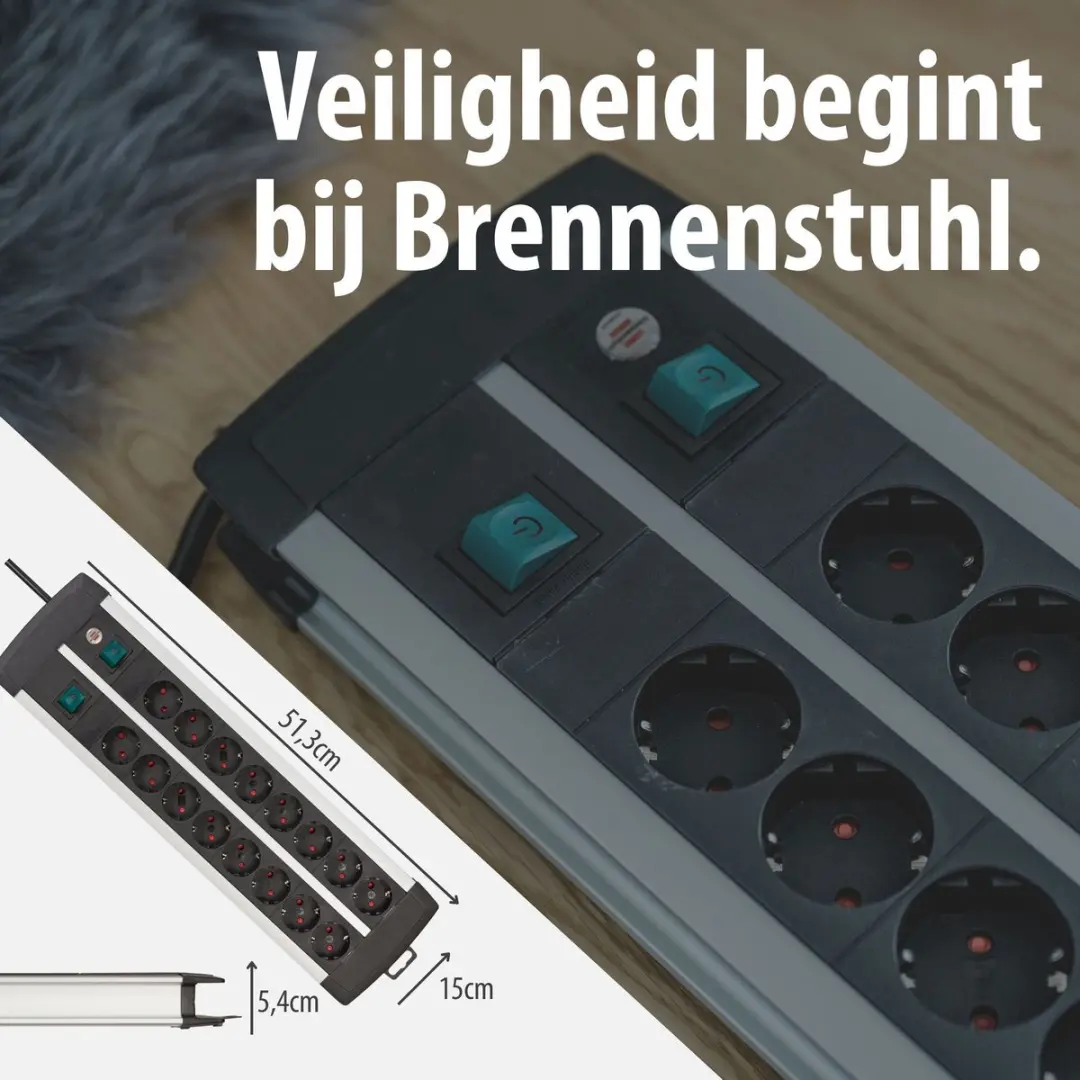 Brennenstuhl Premium Alu-Line 16-voudige stekkerdoos - 3680W - 3m - Zilver/Zwart