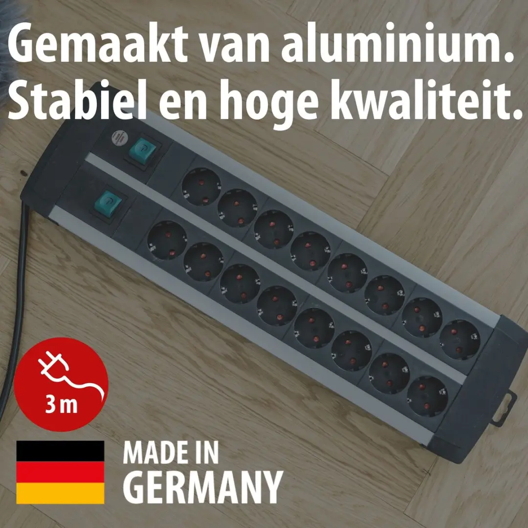 Brennenstuhl Premium Alu-Line 16-voudige stekkerdoos - 3680W - 3m - Zilver/Zwart