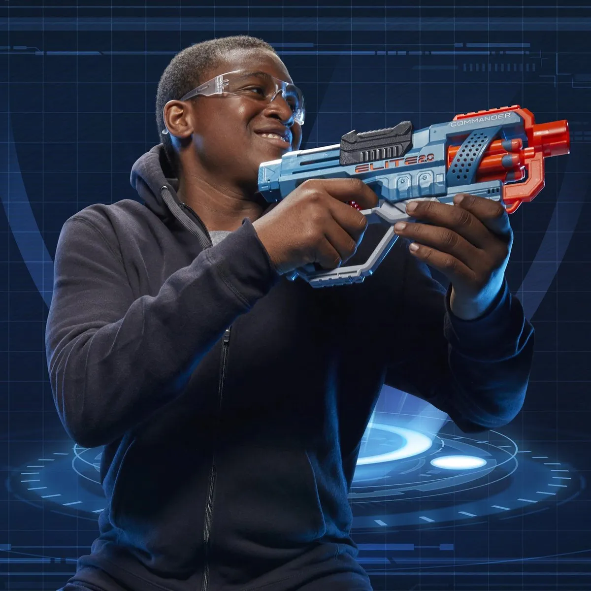Nerf Elite 2.0 Commander RD-6 Dartblaster - Blauw/Oranje