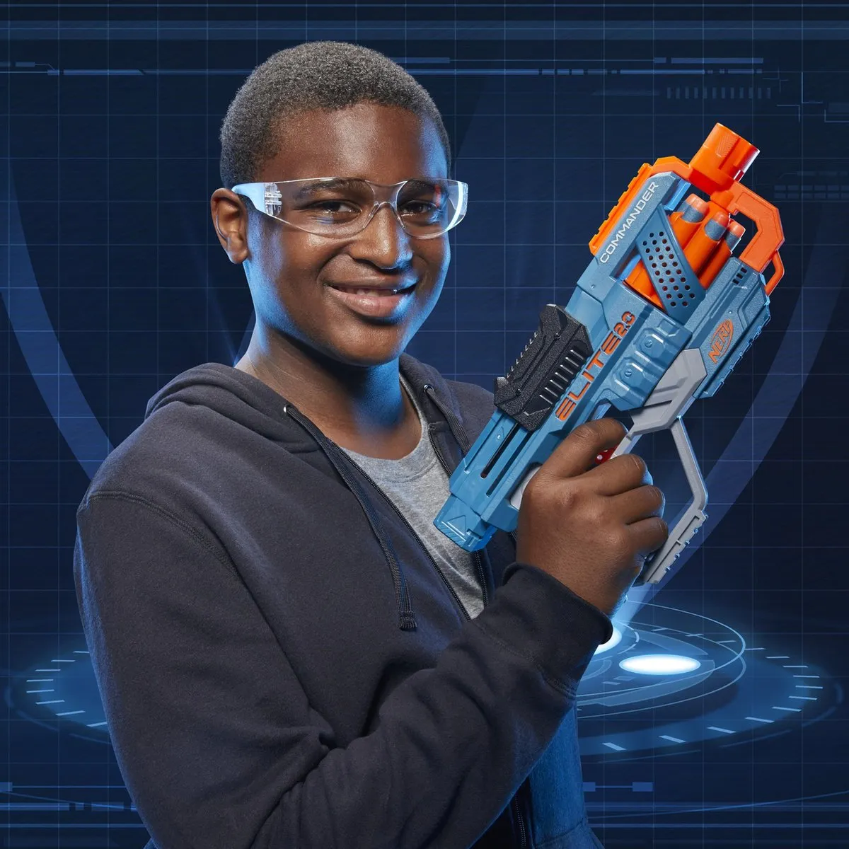 Nerf Elite 2.0 Commander RD-6 Dartblaster - Blauw/Oranje