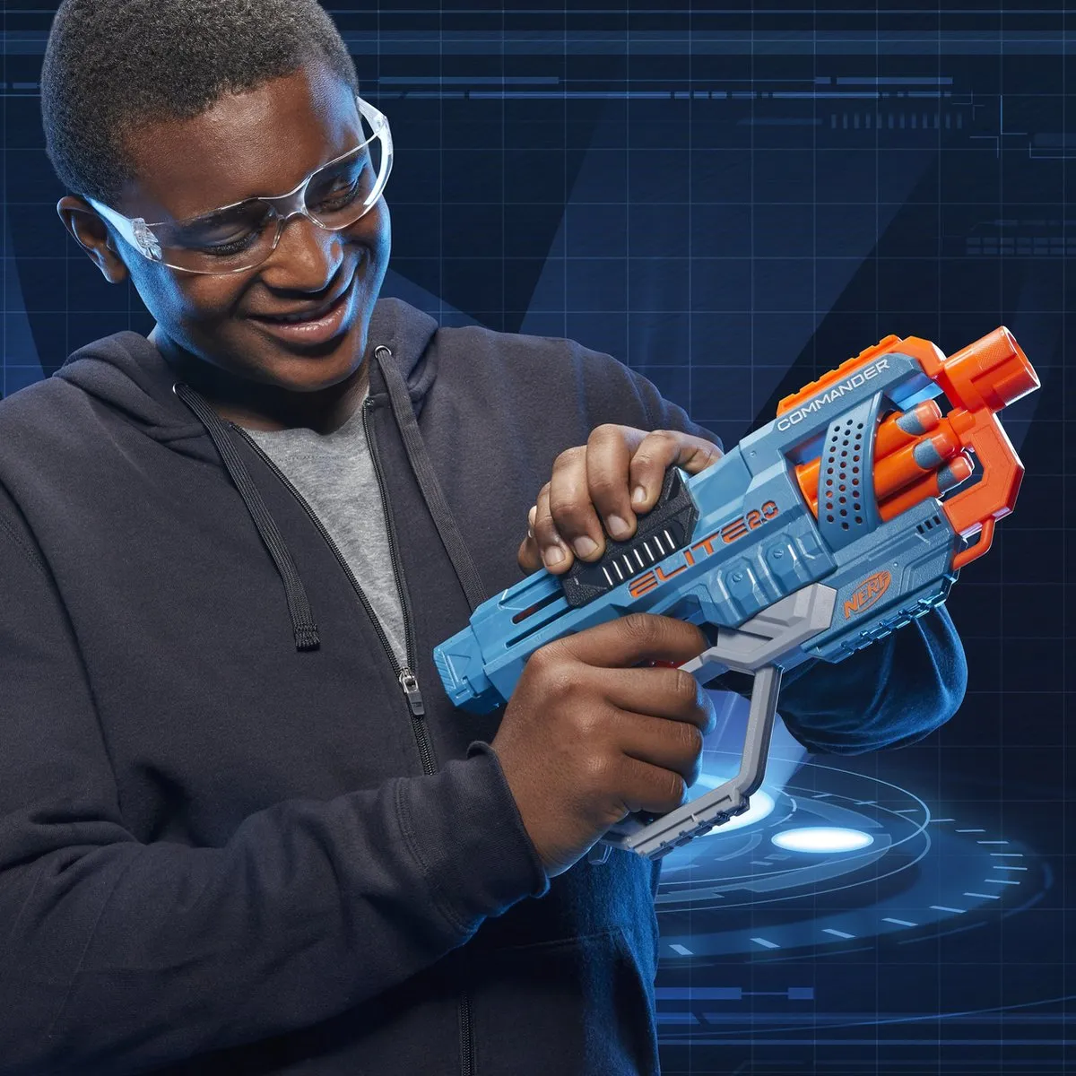 Nerf Elite 2.0 Commander RD-6 Dartblaster - Blauw/Oranje