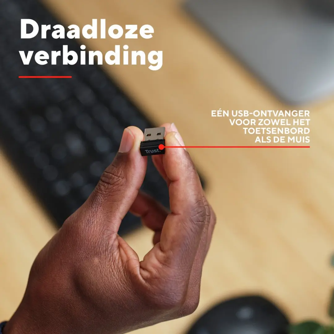 Trust ODY V2 Draadloos Toetsenbord & Muis Set AZERTY - 3 Knoppen - Zwart