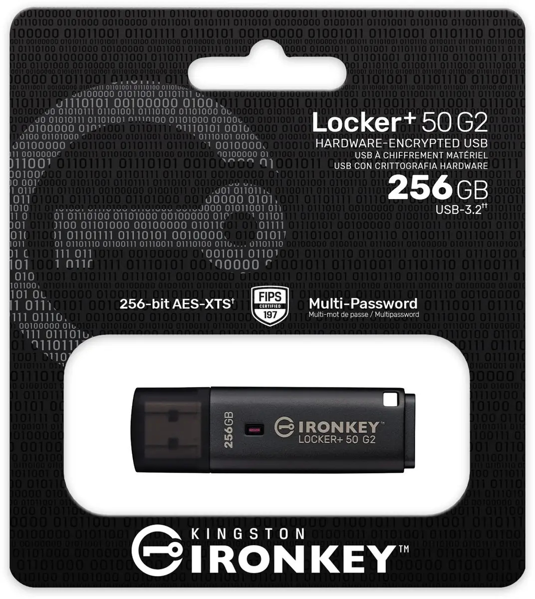 Kingston IronKey Locker Plus 50 G2 IKLP50G2/256GB - 256GB - Zwart