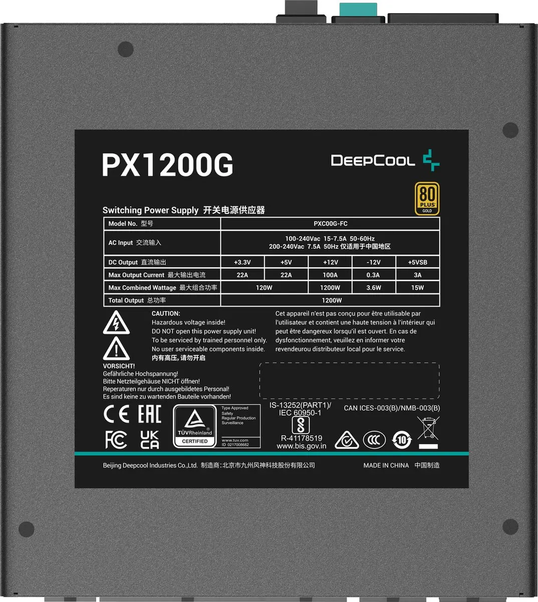 DeepCool PX1200G Voeding 1200W - ATX - Zwart