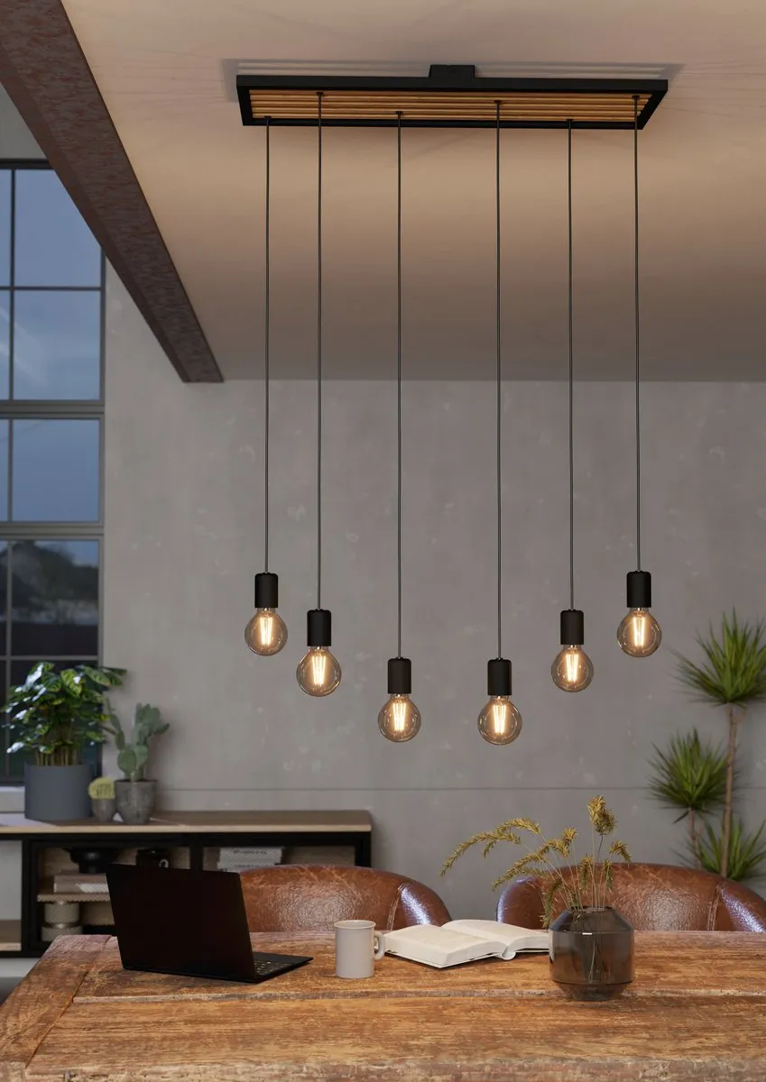 Eglo Consett Hanglamp E27 - 6 Lichtpunten - Zwart/Bruin - afbeelding 6 van 6