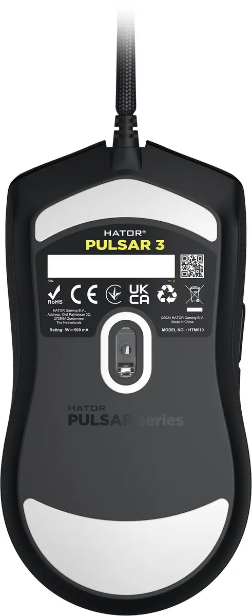 Hator Pulsar 3 HTM610 Gamingmuis - Ambidextrous - 12.000 DPI - Zwart