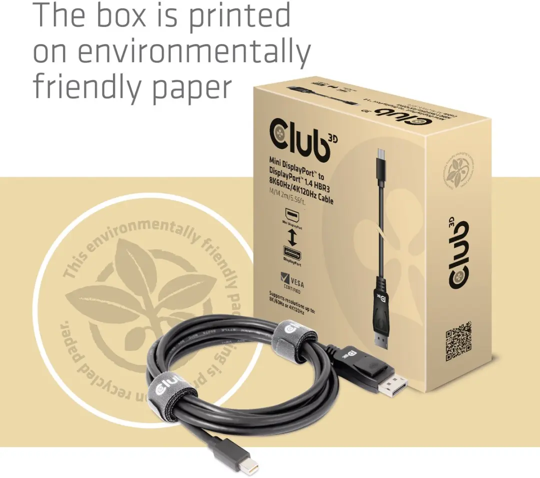 Club 3D CAC-1115 Mini DisplayPort naar DisplayPort 1.4 Kabel 2m - Zwart - afbeelding 6 van 6