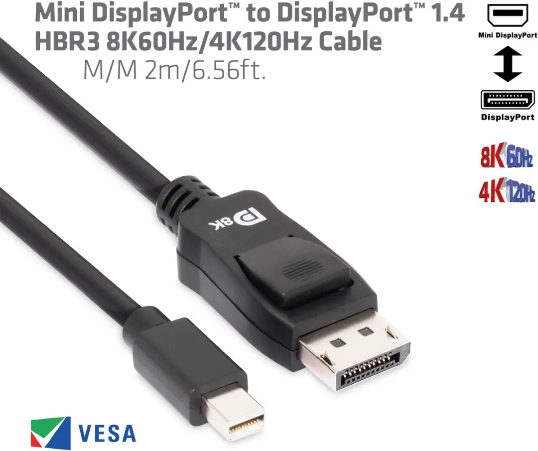 Club 3D CAC-1115 Mini DisplayPort naar DisplayPort 1.4 Kabel 2m - Zwart