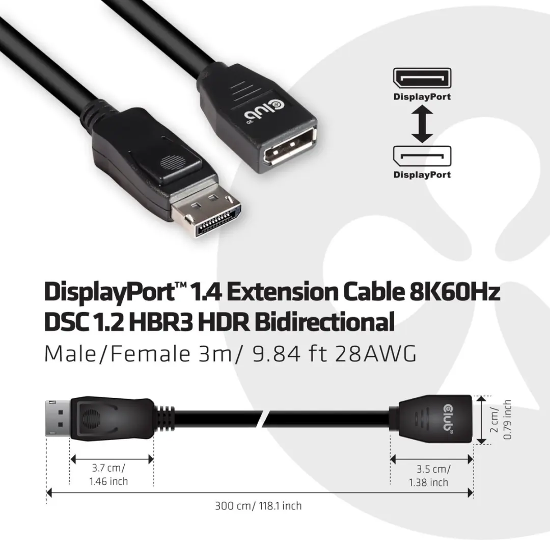 Club3D CAC-1023 DisplayPort Verlengkabel 3.00m - Zwart - afbeelding 6 van 6