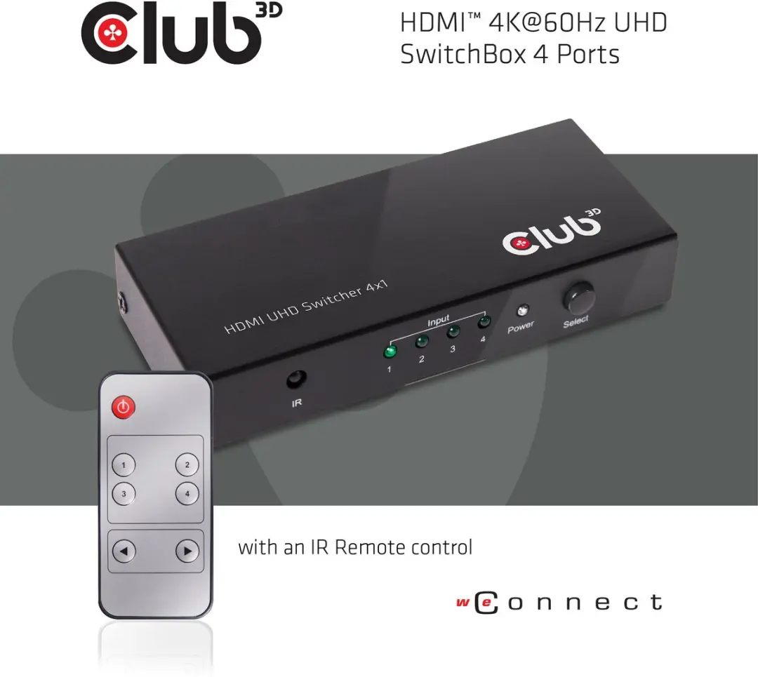 Club3D CSv-1370 HDMI 2.0 Switchbox - 4 Poorten - Zwart