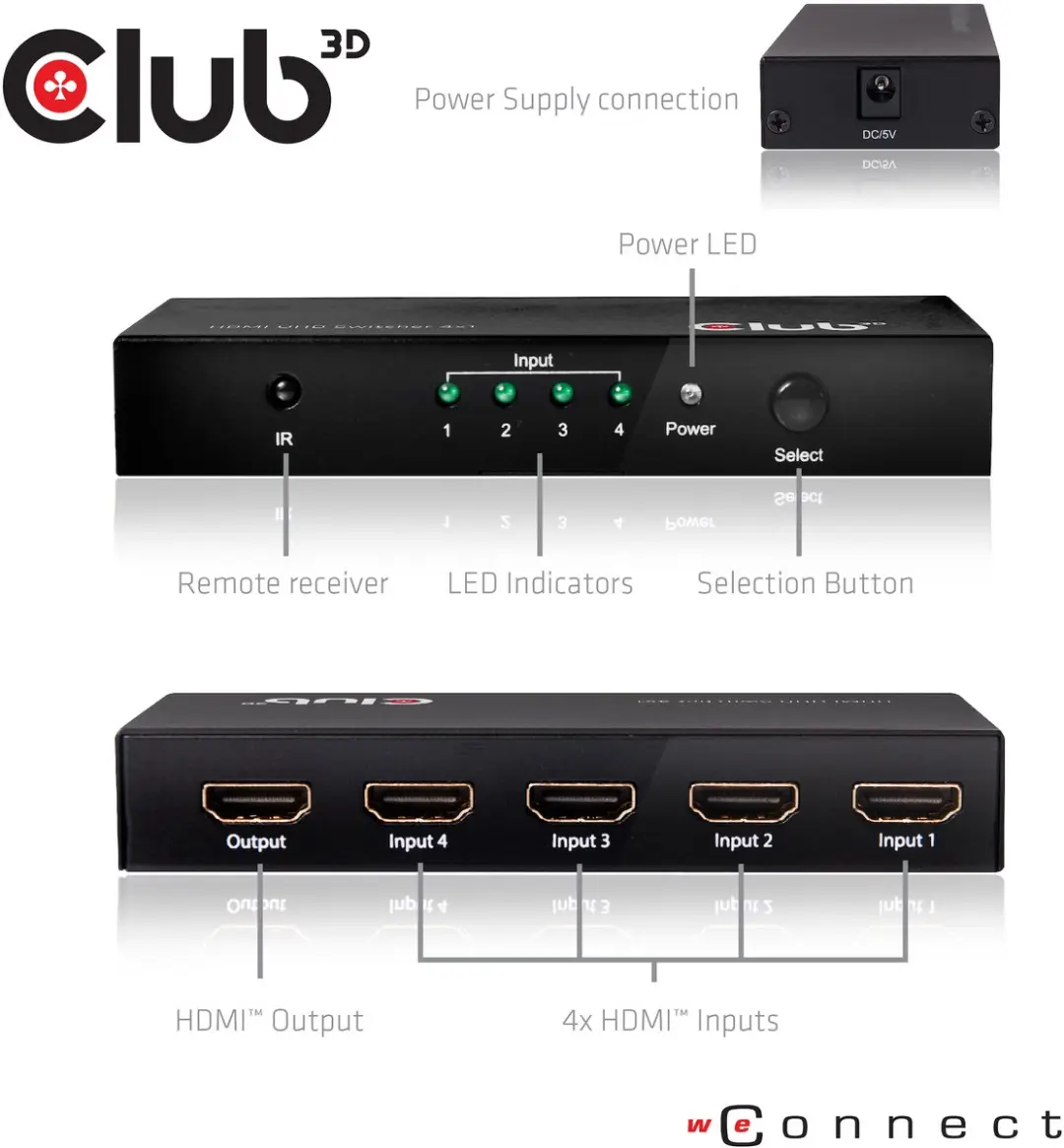 Club3D CSv-1370 HDMI 2.0 Switchbox - 4 Poorten - Zwart
