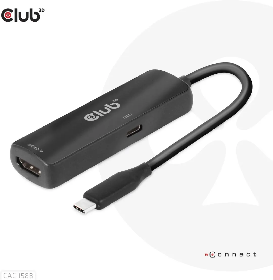 CLUB3D CAC-1588 USB-C naar HDMI Adapter - 8K60Hz/4K120Hz - Zwart
