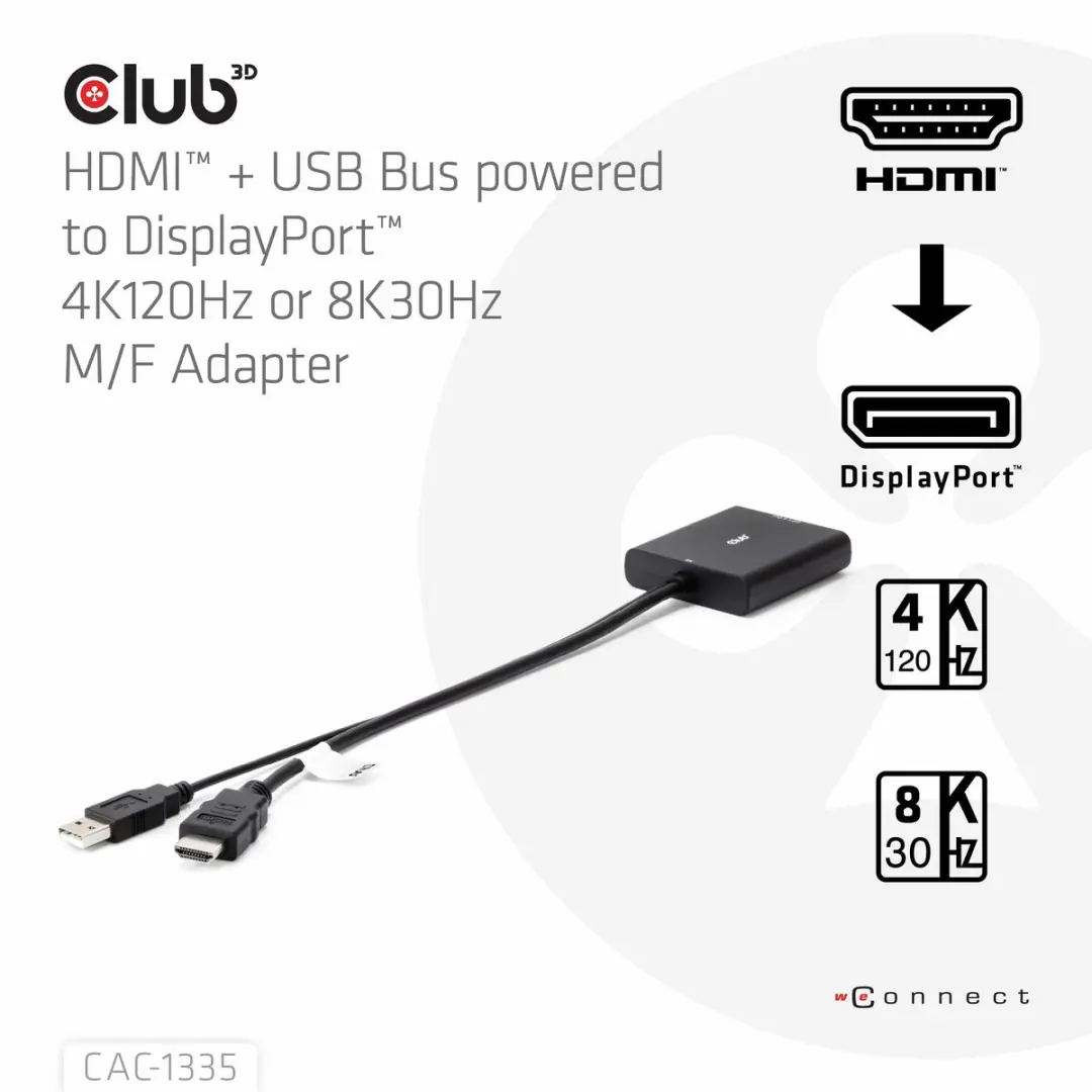 Club 3D CAC-1335 HDMI naar DisplayPort Adapter - 4K120Hz/8K30Hz - Zwart