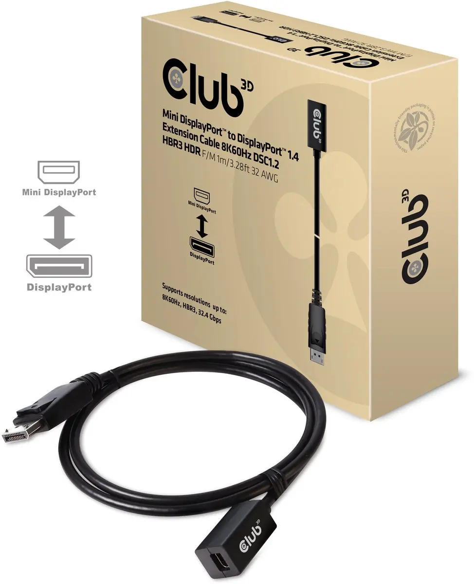 Club3D CAC-1120 DisplayPort naar Mini DisplayPort Adapterkabel - Zwart
