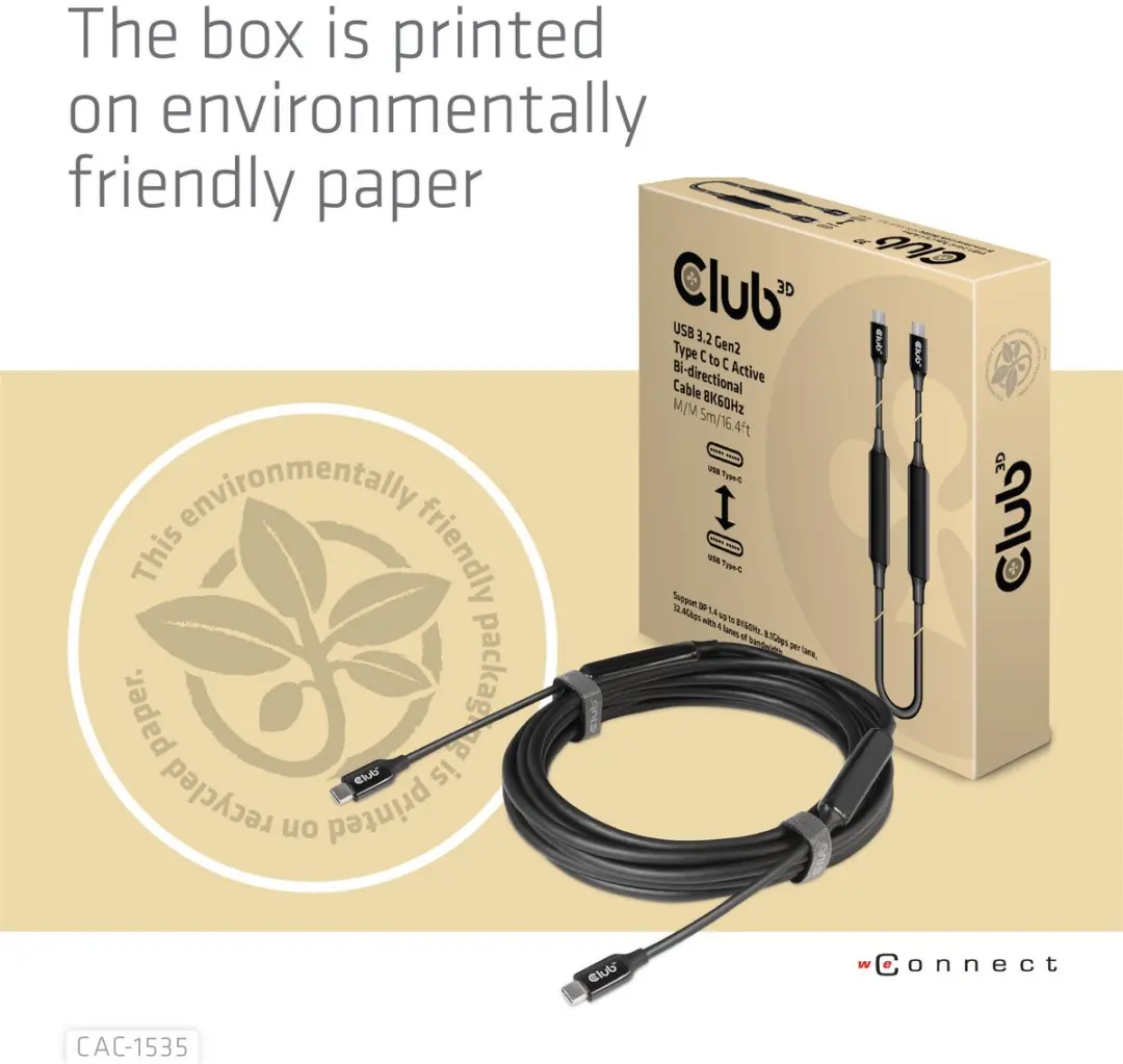 Club3D CAC-1535 USB-C Kabel 10Gbps 8K60Hz 5m - Zwart