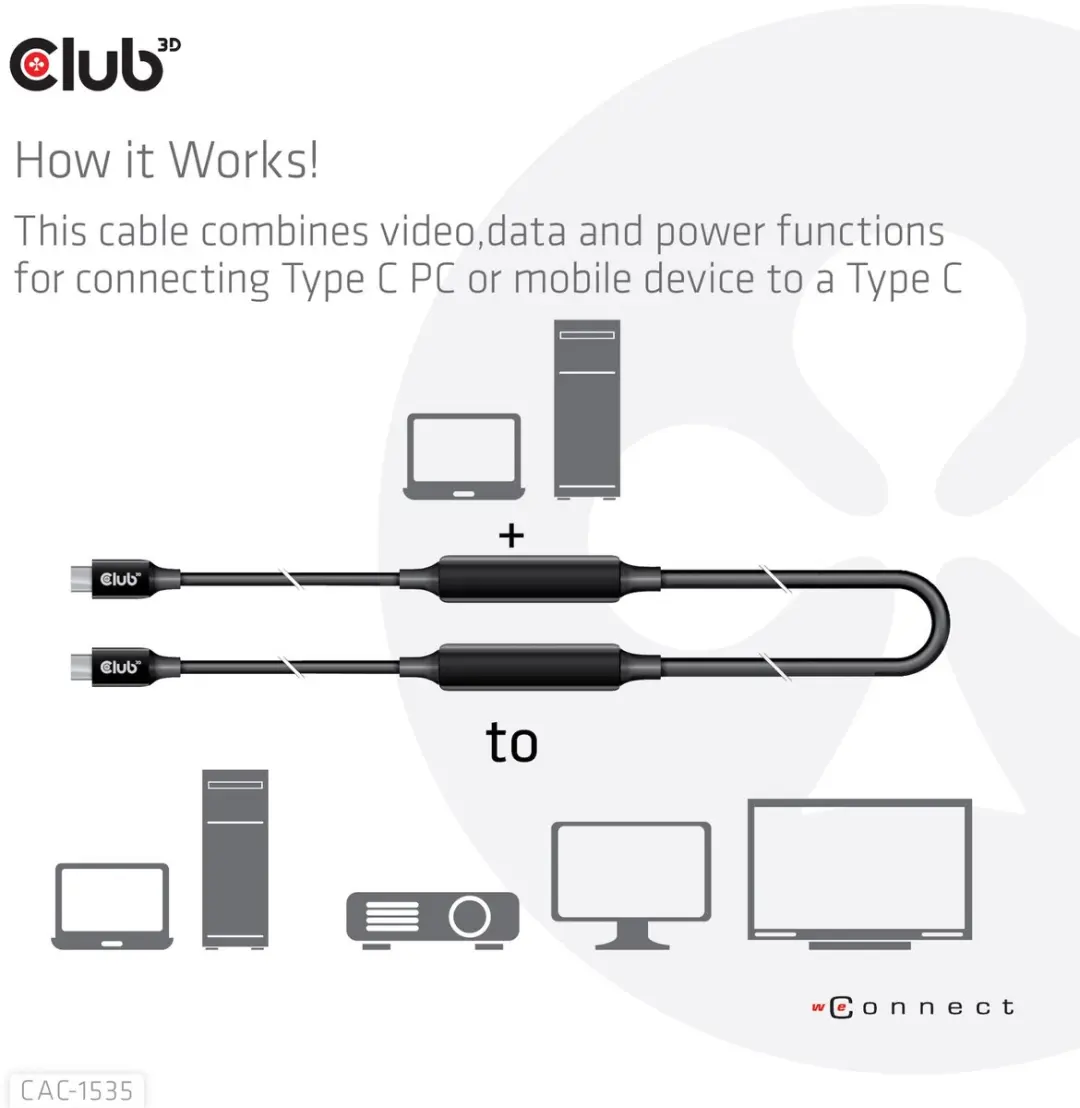 Club3D CAC-1535 USB-C Kabel 10Gbps 8K60Hz 5m - Zwart