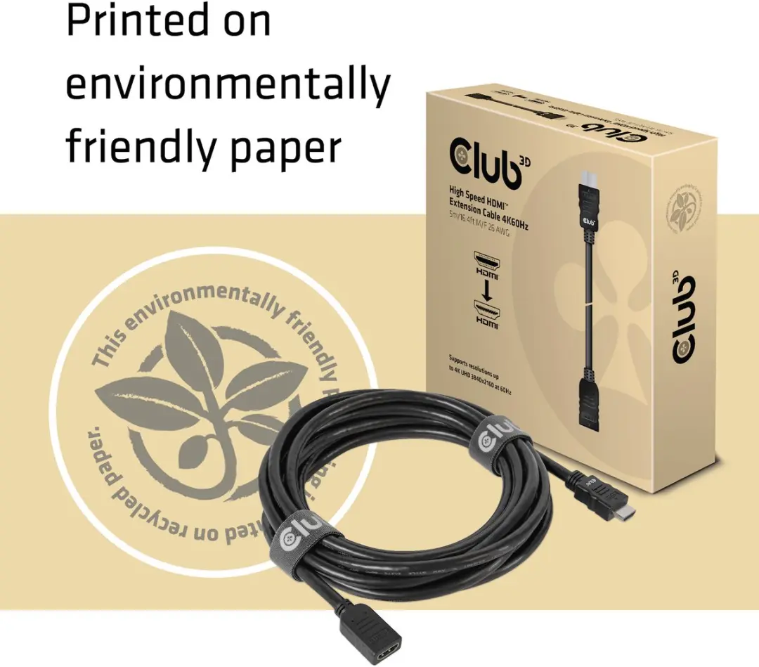 Club3D High Speed HDMI Verlengkabel 4K60Hz M/F 5m - 26 AWG - Zwart