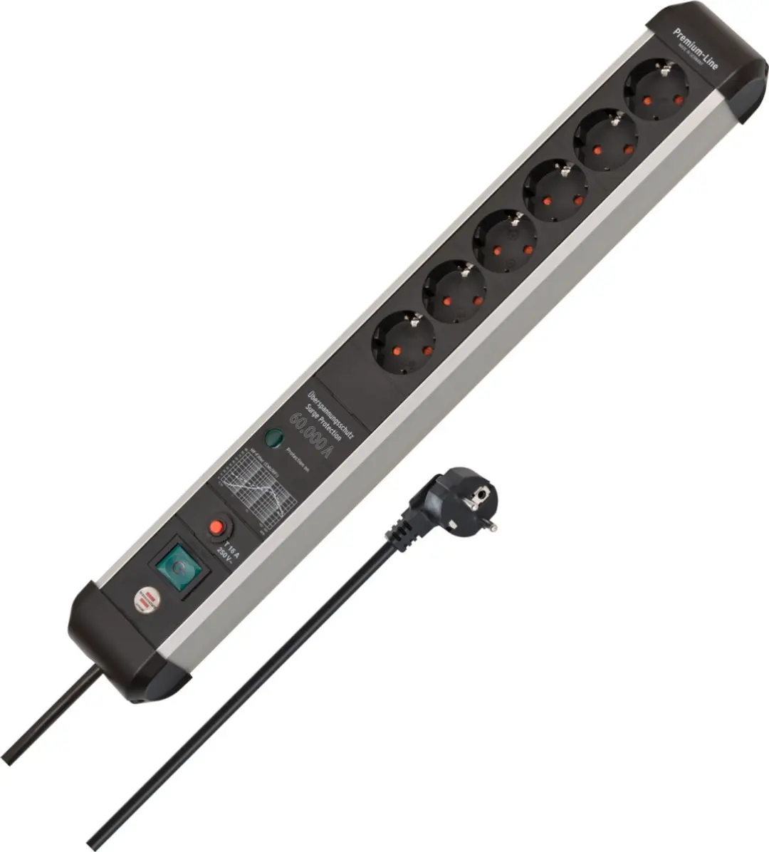 Brennenstuhl Premium-Protect-Line Stekkerdoos 6-voudig - 3m kabel - Zilver/Zwart