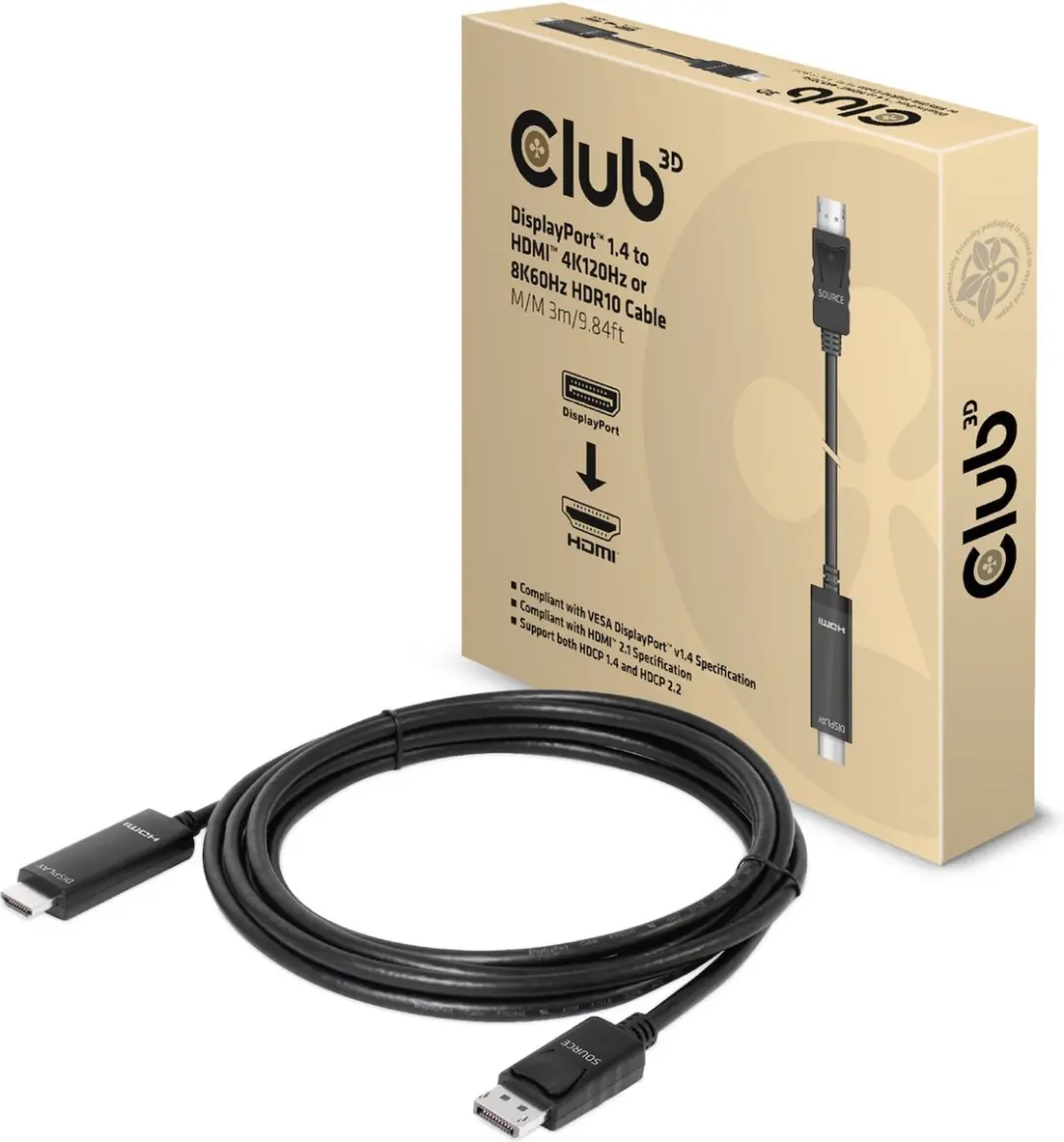 Club 3D DisplayPort 1.4 naar HDMI 4K120Hz Kabel 3m