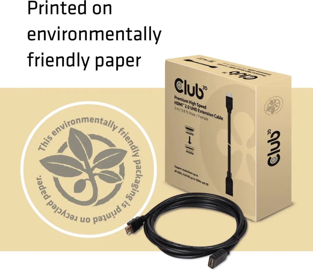Club3D HDMI 2.0 Verlengkabel 3m - 4K60Hz - Zwart