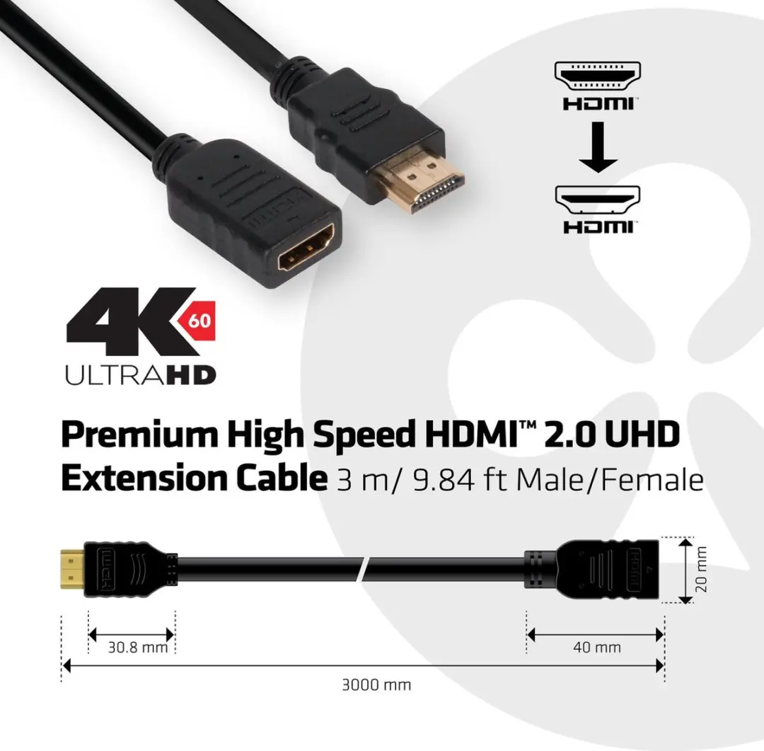 Club3D HDMI 2.0 Verlengkabel 3m - 4K60Hz - Zwart
