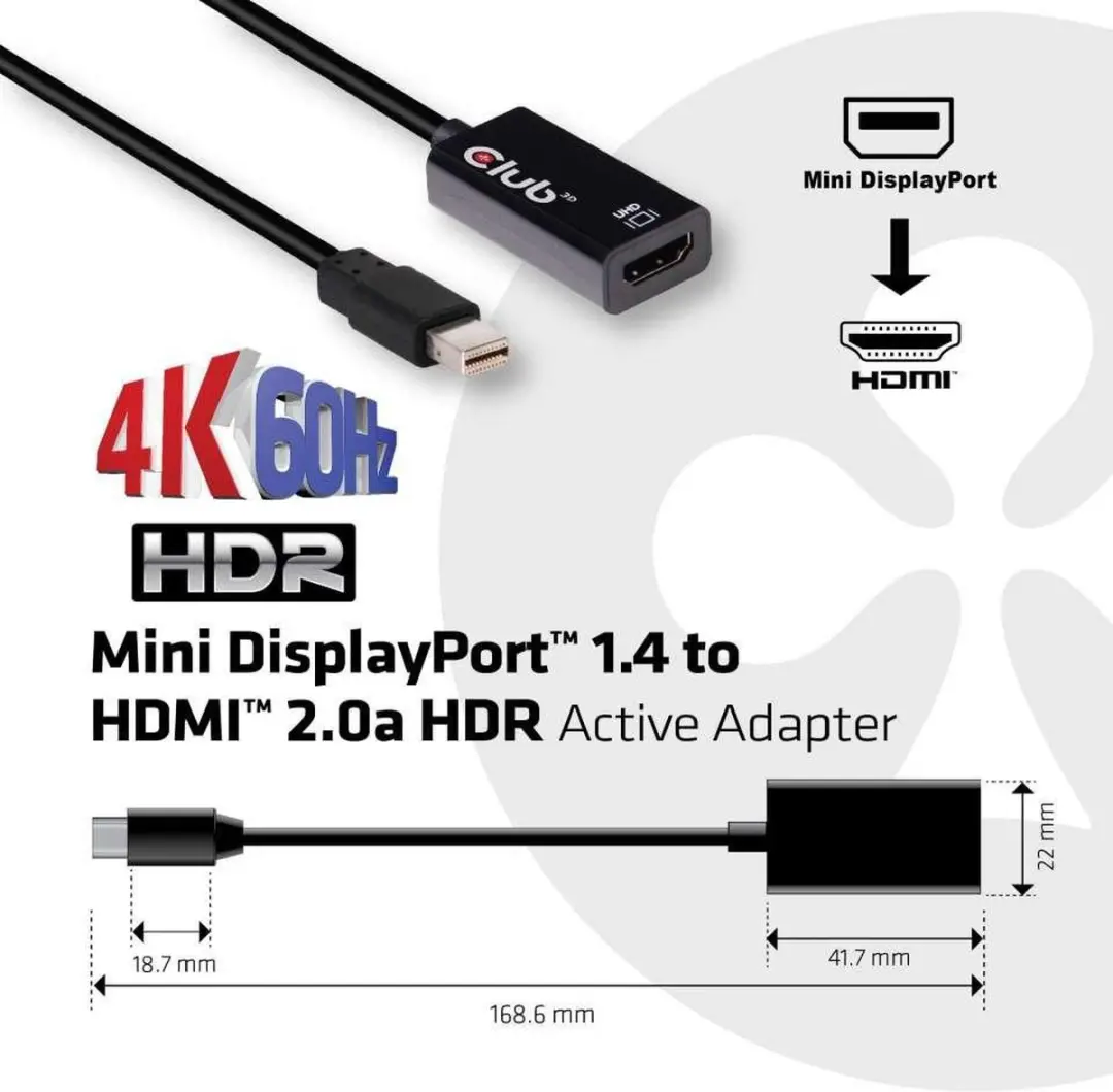 Club3D CAC-1180 Mini DisplayPort naar HDMI 2.0b Kabel - Zwart - afbeelding 6 van 6