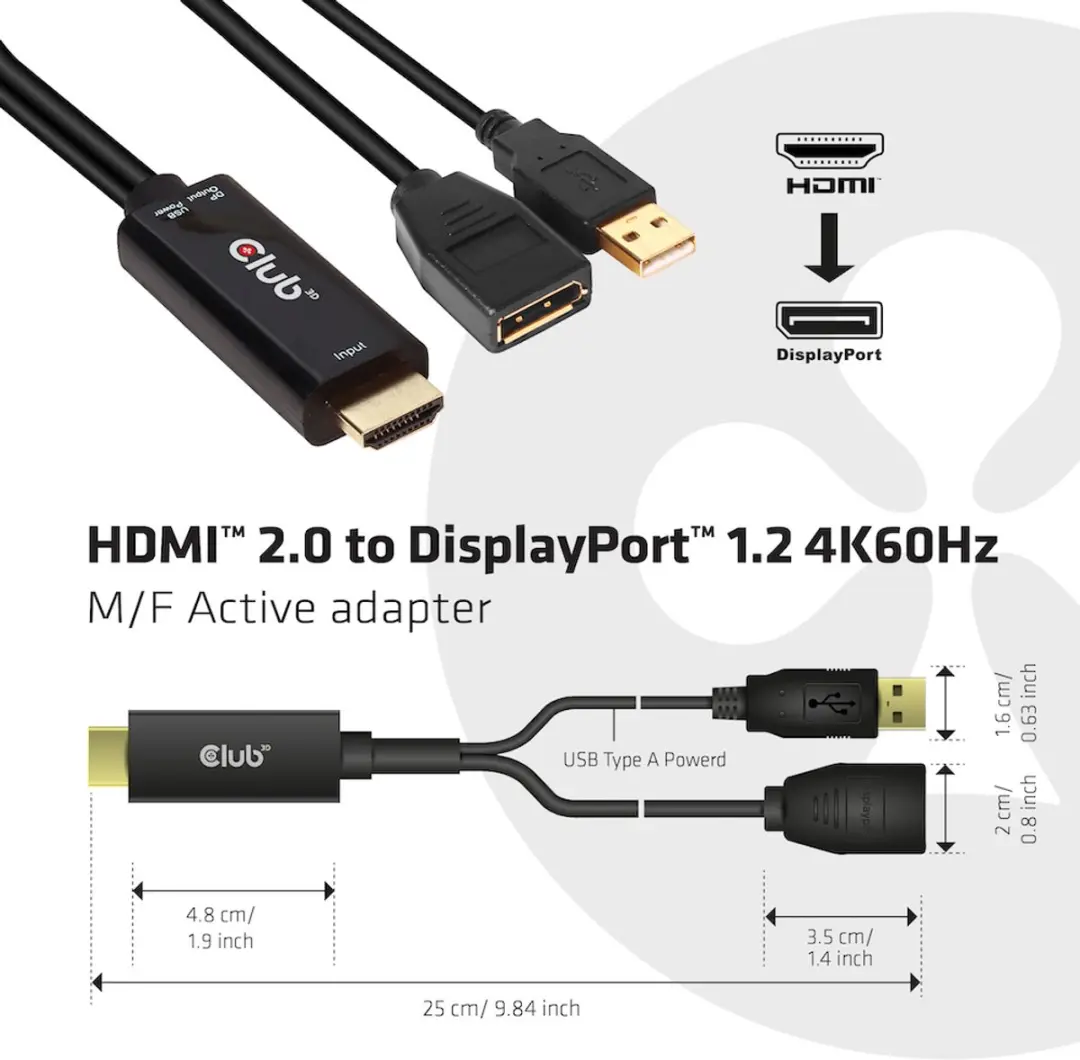 Club 3D CAC-1331 HDMI naar DisplayPort Adapter 4K60Hz - Zwart