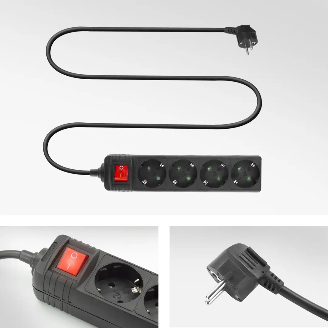 ACT Stekkerdoos AC2440 4 Stopcontacten 2m - Zwart