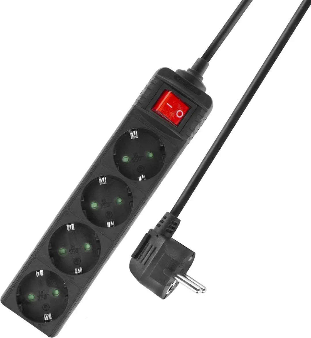 ACT Stekkerdoos AC2440 4 Stopcontacten 2m - Zwart