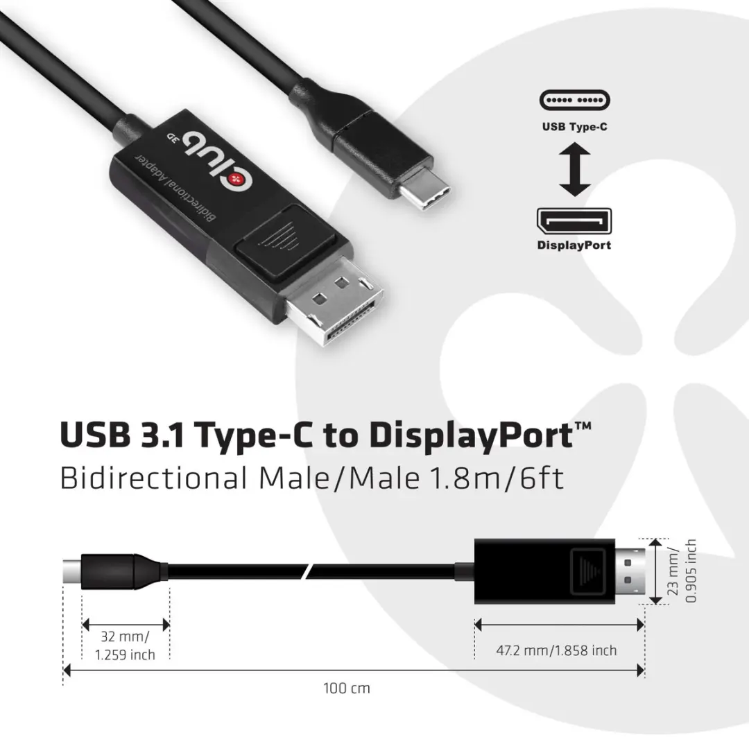 Club 3D USB-C naar DisplayPort 1.4 Kabel 8K60Hz 1,8m - Zwart