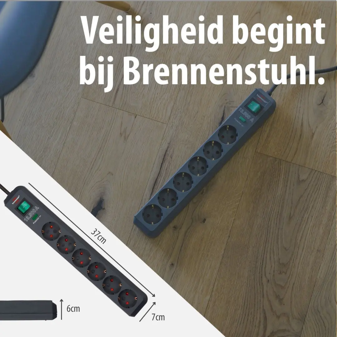 Brennenstuhl Eco-Line 6-voudige stekkerdoos 3500W - 5m kabel - Antraciet