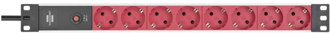 Brennenstuhl Alu-Line 19" Contactdoosstrook 8-voudig - 2m - Zilver/Rood