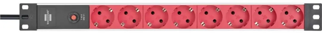 Brennenstuhl Alu-Line 19" Contactdoosstrook 8-voudig - 2m - Zilver/Rood