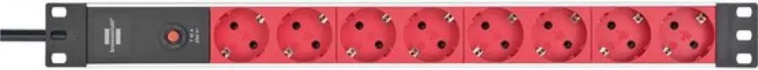 Brennenstuhl Alu-Line 19" Contactdoosstrook 8-voudig - 2m - Zilver/Rood