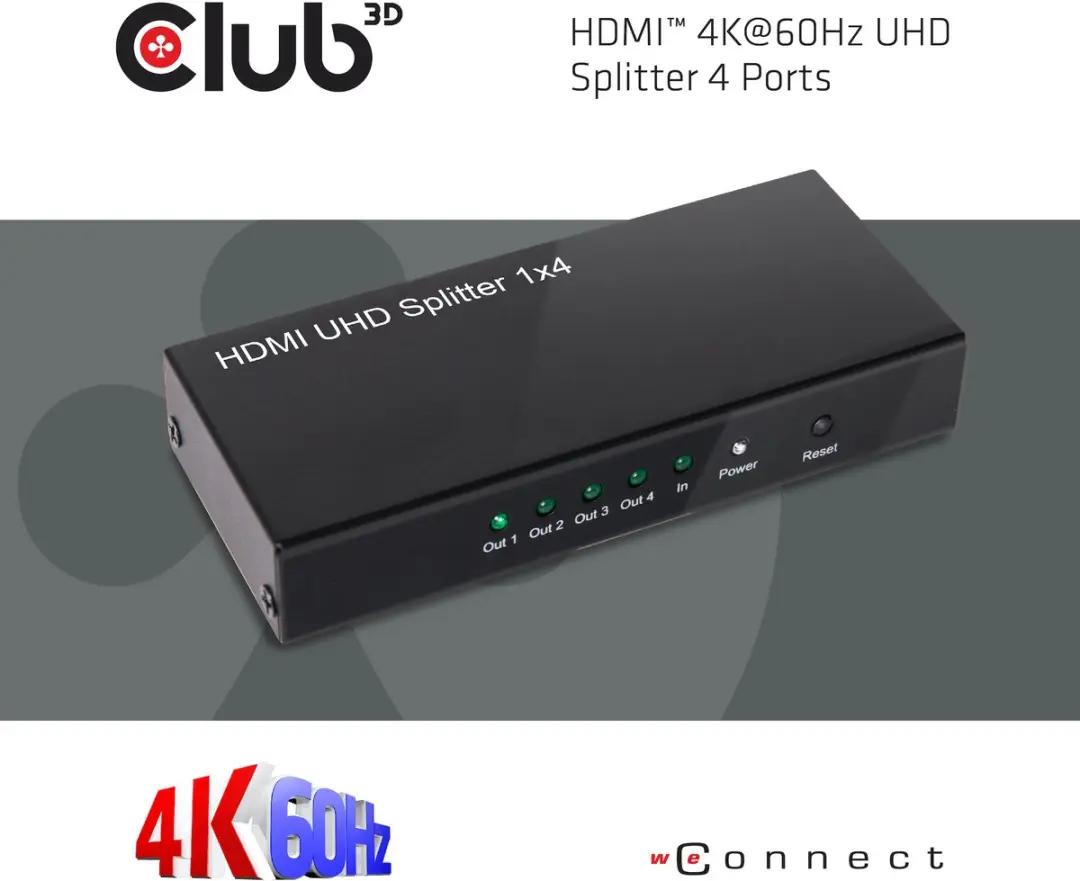 Club3D CSV-1380 HDMI Splitter 4 Poorten - 4K@60Hz - Zwart