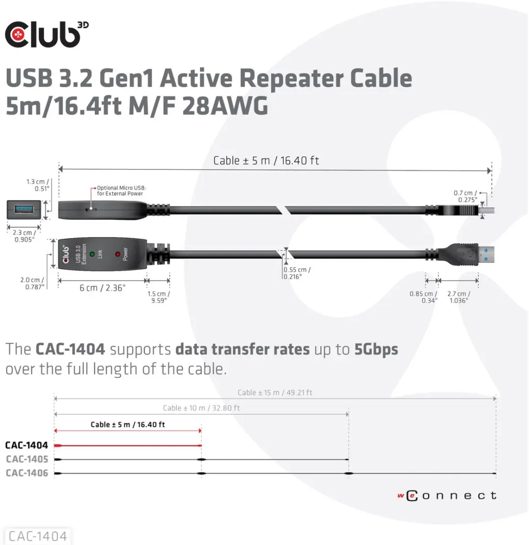 CLUB3D CAC-1404 USB 3.2 Gen1 Actieve Repeaterkabel 5m